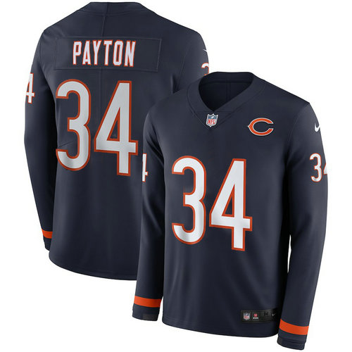 Men Nike Chicago Bears 34 Walter Payton blue Therma Long Sleeve Jersey