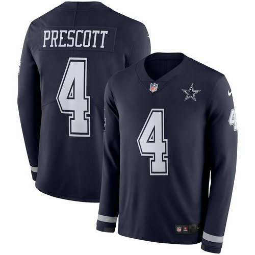 Men Nike Dallas Cowboys 4 Dak Prescott blue Therma Long Sleeve Jersey