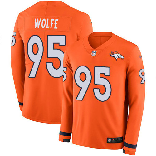 Nike Broncos 95 Derek Wolfe Orange Team Color Men's Stitched NFL Limited Therma Long Sleeve Jersey