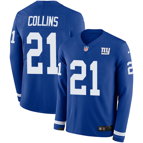 Nike Giants 21 Landon Collins Royal Blue Team Color Men's Stitched NFL Limited Therma Long Sleeve Jersey