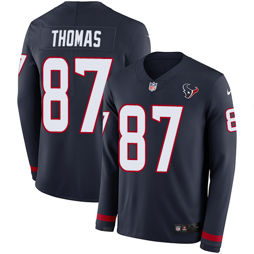 Nike Texans #87 Demaryius Thomas Navy Blue Team Color Men's Stitched NFL Limited Therma Long Sleeve Jersey