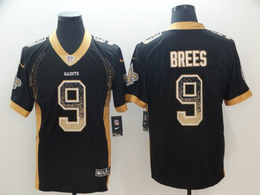 Men's Nike Saints #9 Drew Brees Black Drift Fashion Limited Jersey