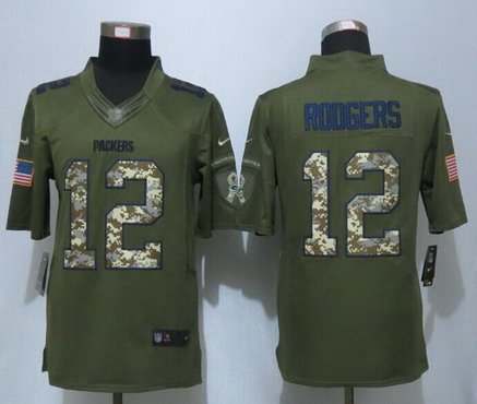 Men's Green Bay Packers #12 Aaron Rodgers Green Salute To Service 2015 NFL Nike Limited Jersey