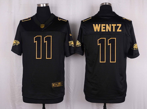 Men's Philadelphia Eagles #11 Carson Wentz Black With Gold NFL Nike Elite Jersey