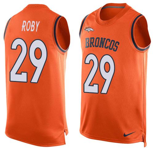 Men's Denver Broncos #29 Bradley Roby Orange Hot Pressing Player Name & Number Nike NFL Tank Top Jersey