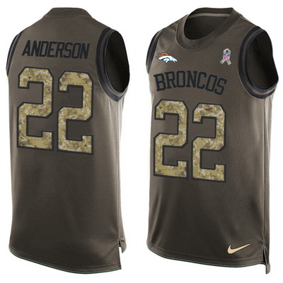 Men's Denver Broncos #22 C.J. Anderson Olive Green Salute To Service Hot Pressing Player Name & Number Nike NFL Tank Top Jersey