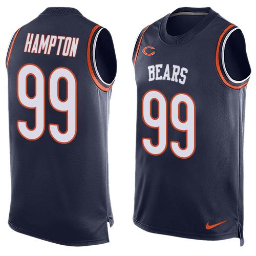 Men's Chicago Bears #99 Dan Hampton Navy Blue Hot Pressing Player Name & Number Nike NFL Tank Top Jersey