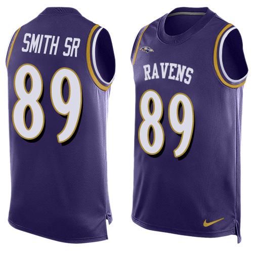 Men's Baltimore Ravens #89 Steve Smith Sr Purple Hot Pressing Player Name & Number Nike NFL Tank Top Jersey