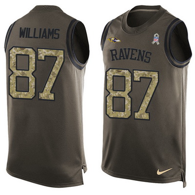 Men's Baltimore Ravens #87 Maxx Williams Green Salute to Service Hot Pressing Player Name & Number Nike NFL Tank Top Jersey