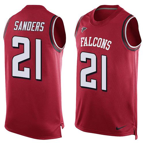 Men's Atlanta Falcons #21 Deion Sanders Red Hot Pressing Player Name & Number Nike NFL Tank Top Jersey