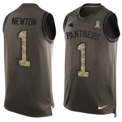 Men's Carolina Panthers #1 Cam Newton Green Salute to Service Hot Pressing Player Name & Number Nike NFL Tank Top Jersey