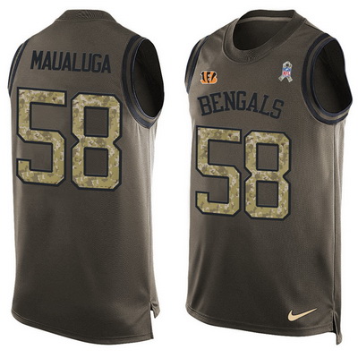 Men's Cincinnati Bengals #58 Rey Maualuga Green Salute to Service Hot Pressing Player Name & Number Nike NFL Tank Top Jersey