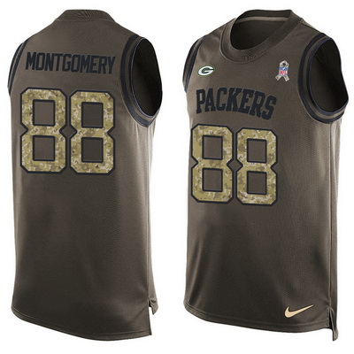 Men's Green Bay Packers #88 Ty Montgomery Green Salute to Service Hot Pressing Player Name & Number Nike NFL Tank Top Jersey