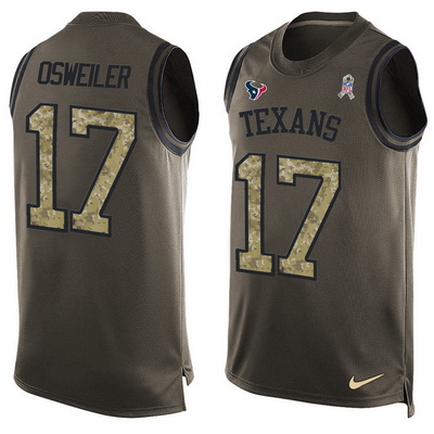 Men's Houston Texans #17 Brock Osweiler Green Salute to Service Hot Pressing Player Name & Number Nike NFL Tank Top Jersey