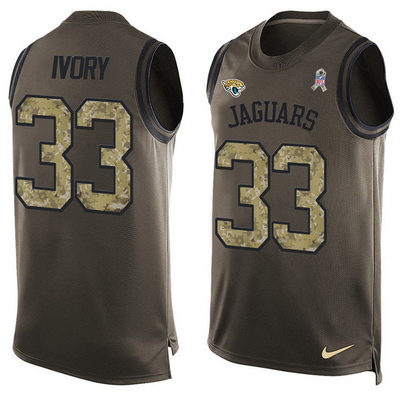 Men's Jacksonville Jaguars #33 Chris Ivory Green Salute to Service Hot Pressing Player Name & Number Nike NFL Tank Top Jersey