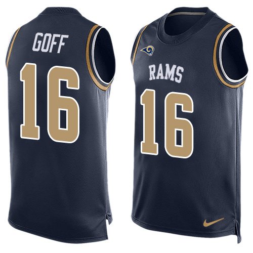 Men's Los Angeles Rams #16 Jared Goff Navy Blue Hot Pressing Player Name & Number Nike NFL Tank Top Jersey