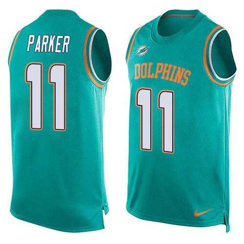 Men's Miami Dolphins #11 DeVante Parker Aqua Green Hot Pressing Player Name & Number Nike NFL Tank Top Jersey