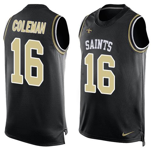 Men's New Orleans Saints #16 Brandon Coleman Black Hot Pressing Player Name & Number Nike NFL Tank Top Jersey