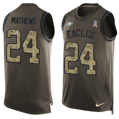 Men's Philadelphia Eagles #24 Ryan Mathews Green Salute to Service Hot Pressing Player Name & Number Nike NFL Tank Top Jersey