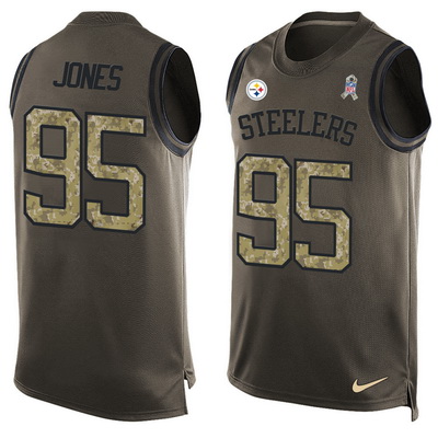 Men's Pittsburgh Steelers #95 Jarvis Jones Green Salute to Service Hot Pressing Player Name & Number Nike NFL Tank Top Jersey