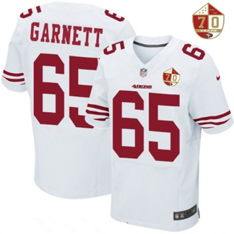 Men's San Francisco 49ers #65 Joshua Garnett White 70th Anniversary Patch Stitched NFL Nike Elite Jersey