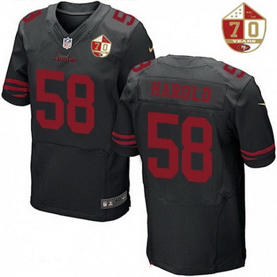 Men's San Francisco 49ers #58 Eli Harold Black Color Rush 70th Anniversary Patch Stitched NFL Nike Elite Jersey