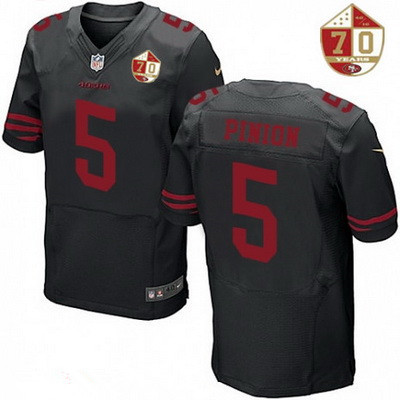 Men's San Francisco 49ers #5 Bradley Pinion Black Color Rush 70th Anniversary Patch Stitched NFL Nike Elite Jersey