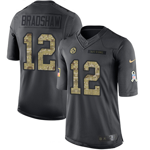 Men's Pittsburgh Steelers #12 Terry Bradshaw Black Anthracite 2016 Salute To Service Stitched NFL Nike Limited Jersey