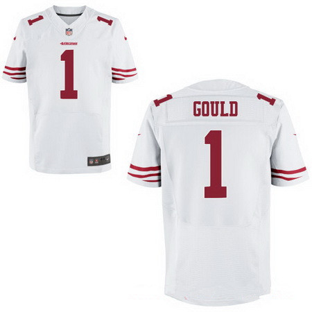 Men's San Francisco 49ers #1 Robbie Gould White Road Stitched NFL Nike Elite Jersey