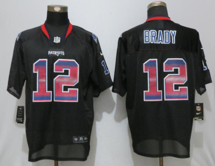 Men's New England Patriots #12 Tom Brady Black Strobe Stitched NFL Nike Fashion Jersey