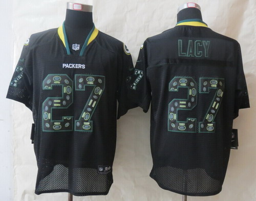 Nike Green Bay Packers #27 Eddie Lacy Lights Out Black Ornamented Elite Jersey