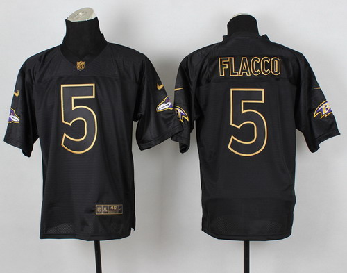 Nike Baltimore Ravens #5 Joe Flacco 2014 All Black/Gold Elite Jersey