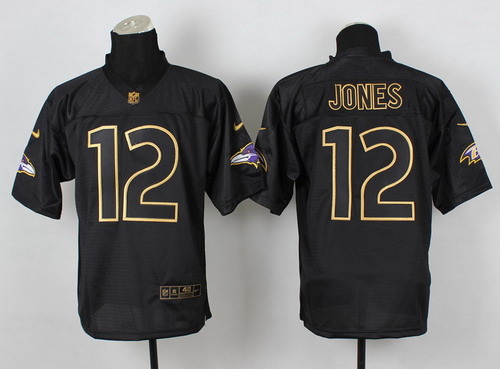 Nike Baltimore Ravens #12 Jacoby Jones 2014 All Black/Gold Elite Jersey