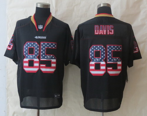 Nike San Francisco 49ers #85 Vernon Davis 2014 USA Flag Fashion Black Elite Jersey