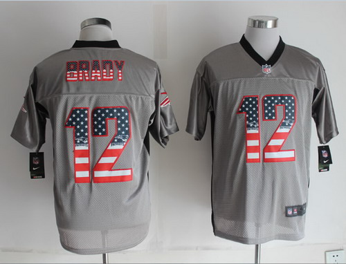 Nike New England Patriots #12 Tom Brady 2014 USA Flag Fashion Gray Elite Jersey