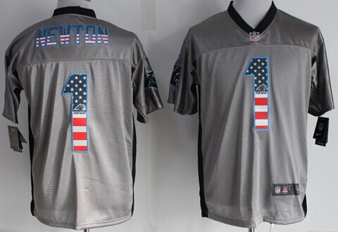 Nike Carolina Panthers #1 Cam Newton 2014 USA Flag Fashion Gray Elite Jersey