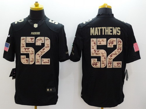 Nike Green Bay Packers #52 Clay Matthews Salute to Service Black Limited Jersey