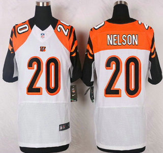 Men's Cincinnati Bengals #20 Reggie Nelson White Road NFL Nike Elite Jersey