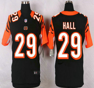 Men's Cincinnati Bengals #29 Leon Hall Black Team Color NFL Nike Elite Jersey