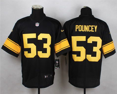 Men's Pittsburgh Steelers #53 Maurkice Pouncey Black With Yellow Nike NFL Elite Jersey