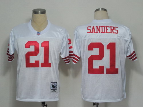 San Francisco 49ers #21 Deion Sanders White Throwback Jersey