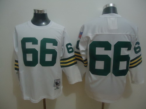 Green Bay Packers #66 Ray Nitschke White Long-Sleeved Throwback Jersey