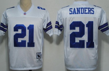 Dallas Cowboys #21 Deion Sanders White Throwback Jersey