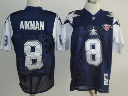 Dallas Cowboys #8 Troy Aikman Blue Thanksgiving 75TH Throwback Jersey