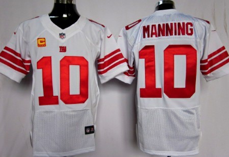 Nike New York Giants #10 Eli Manning White C Patch Elite Jersey