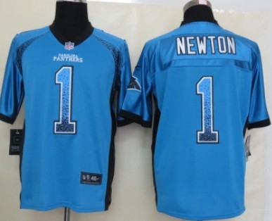 Nike Carolina Panthers #1 Cam Newton Drift Fashion Blue Elite Jersey