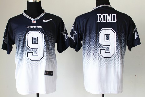 Nike Dallas Cowboys #9 Tony Romo Blue/White Fadeaway Elite Jersey