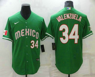 Men's Mexico Baseball #34 Fernando Valenzuela Number Green 2023 World Baseball Classic Stitched Jersey