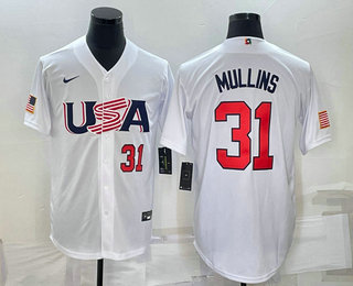 Men's USA Baseball #31 Cedric Mullins Number 2023 White World Classic Stitched Jersey