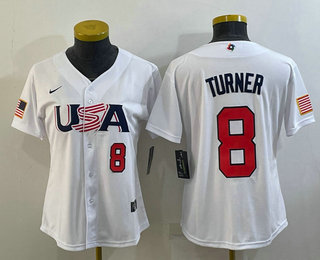 Women's USA Baseball #8 Trea Turner Number 2023 White World Classic Stitched Jerseys